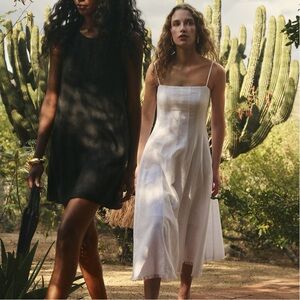 Seamed flare midi dress in linen blend